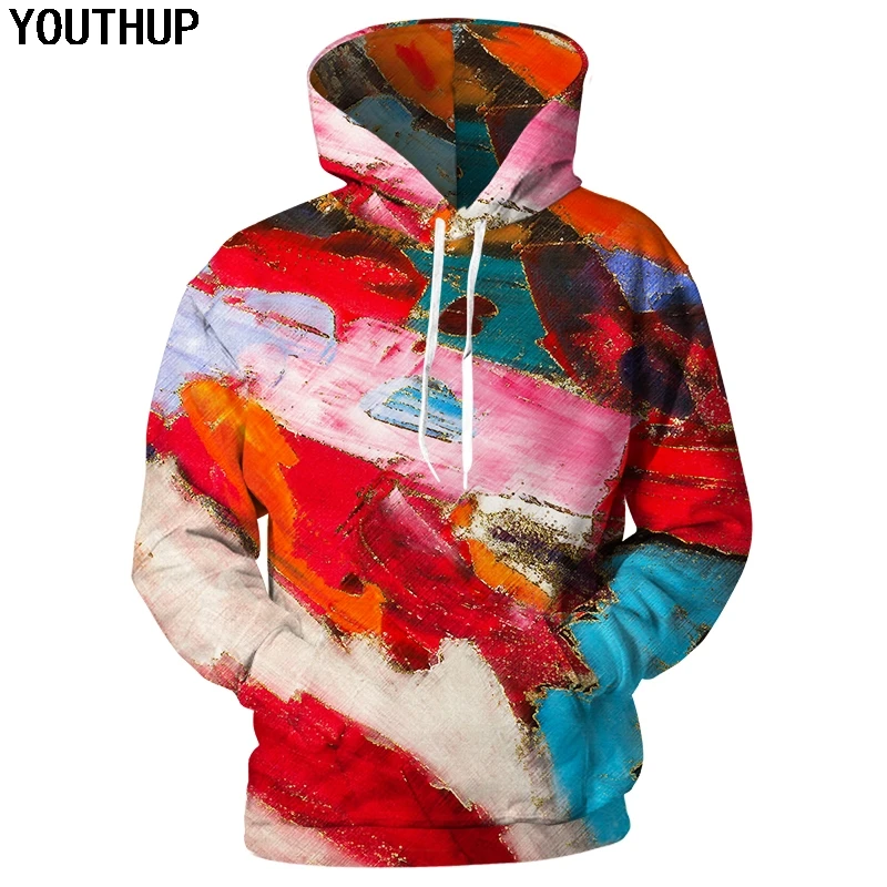 YOUTHUP 2020 красный рисунок толстовки для мужчин/женщин с капюшоном красочный принт
