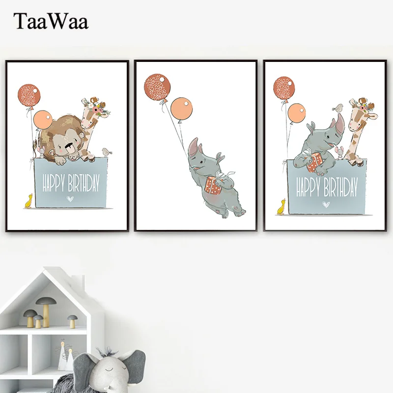 

Baby Poster Rhinoceros Giraffe Tiger Kids Room Decor Animal Canvas Wall Art Prints Nordic Picture Children Home Room Decoration