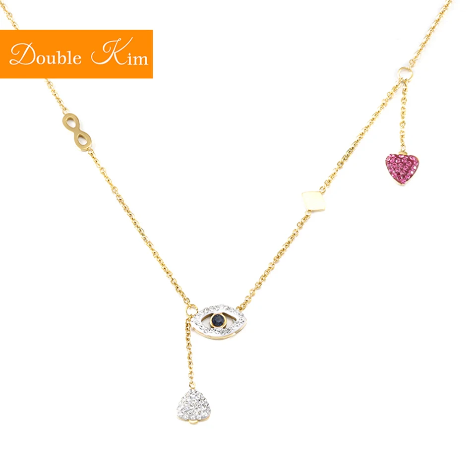 Eye Love Heart Zircon Pendant Necklace Titanium Stainless steel Gold Chain Necklace Inlaid Zircon Fashion Trendy Women Jewelry