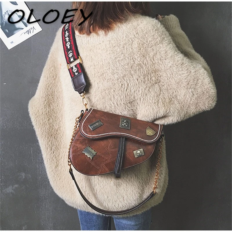 

New Modis Female Saddle Belt Waist Women's PU Leather leisure Sling Handbag Girls Metal Stamp Shoulder Messenger Bag#