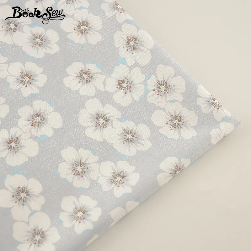 Light Grey Cotton Twill Fabric China Plum Flowers Designs Fat Quarter Home Textile Material Bed Sheet Qulting Tale