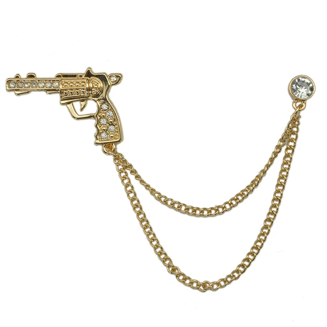 Man Cool Design Metal Gold Plating Gun Brooch Pin Unisex Fashion Costume Accessory With Chain Man Cool Design Metal Gold Plating Gun Brooch Pin Unisex Fashion Costume Accessory With Chain