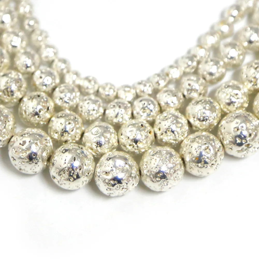 

4/6/8/10mm Natural Stone Sliver Lava Volcanic Hematite Beads Round Loose Beads For Jewelry Making DIY Bracelet Necklace