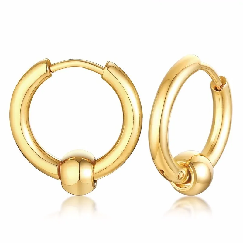 Vnox серьги-кольца из нержавеющей стали классические простые круглые бусины Brincos - Окраска металла: Gold