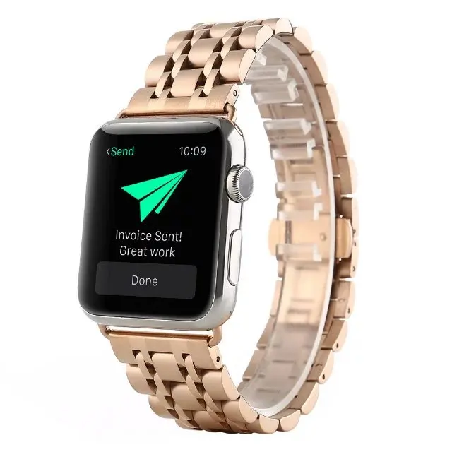 

Metal Stainless Steel 7 Points WatchBand for Apple Watch 38mm 42mm Iwatch Strap Rose Gold Butterfly Clasp Bracelet Free shipping