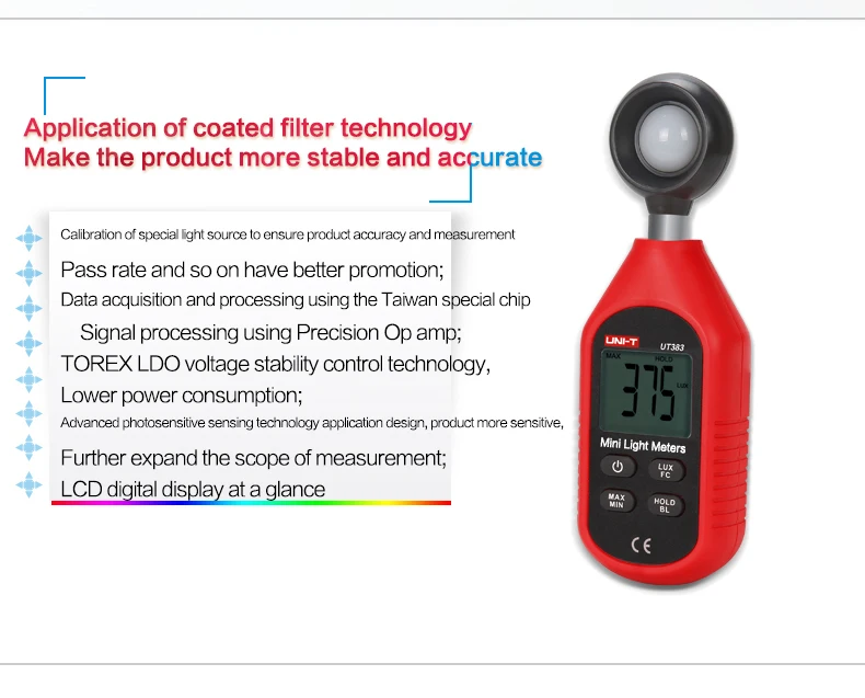 UNI-T UT383 Lux Mini Digital Light метров окружающей среды Испытательное оборудование ручной Тип Люксметр люксметр