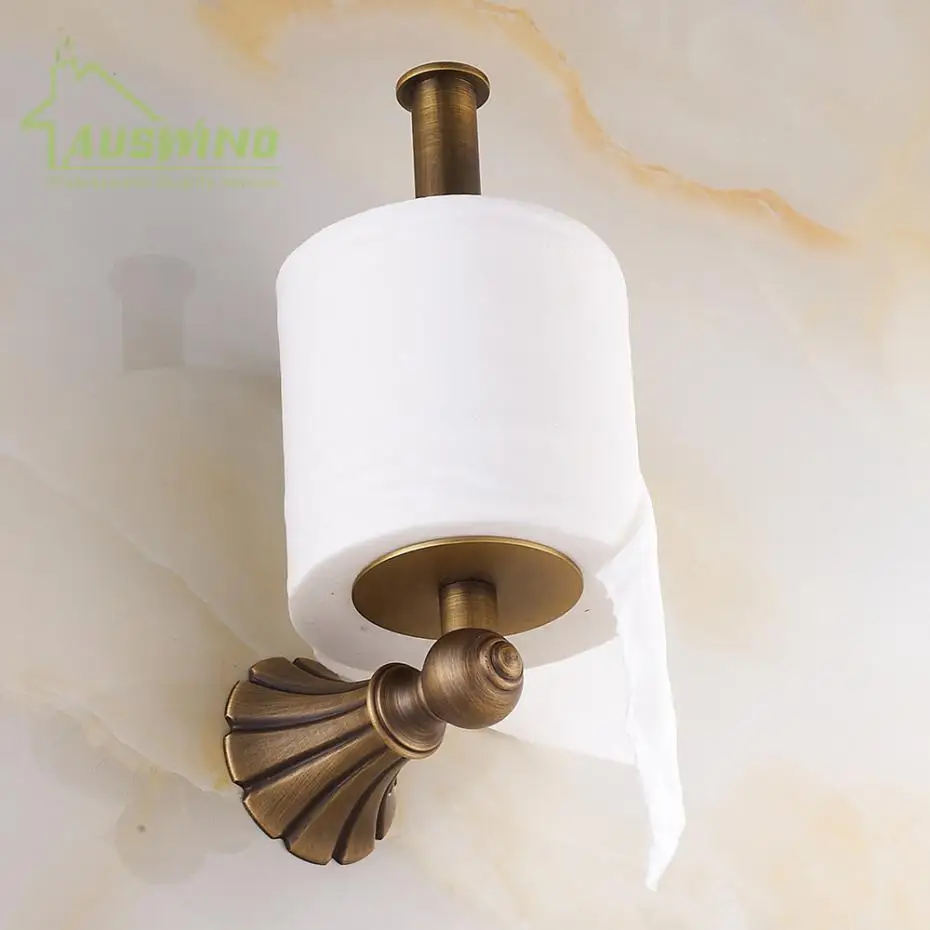 Antique Solid Brass Toilet Paper Holder Luxury Carved Wall Mounted