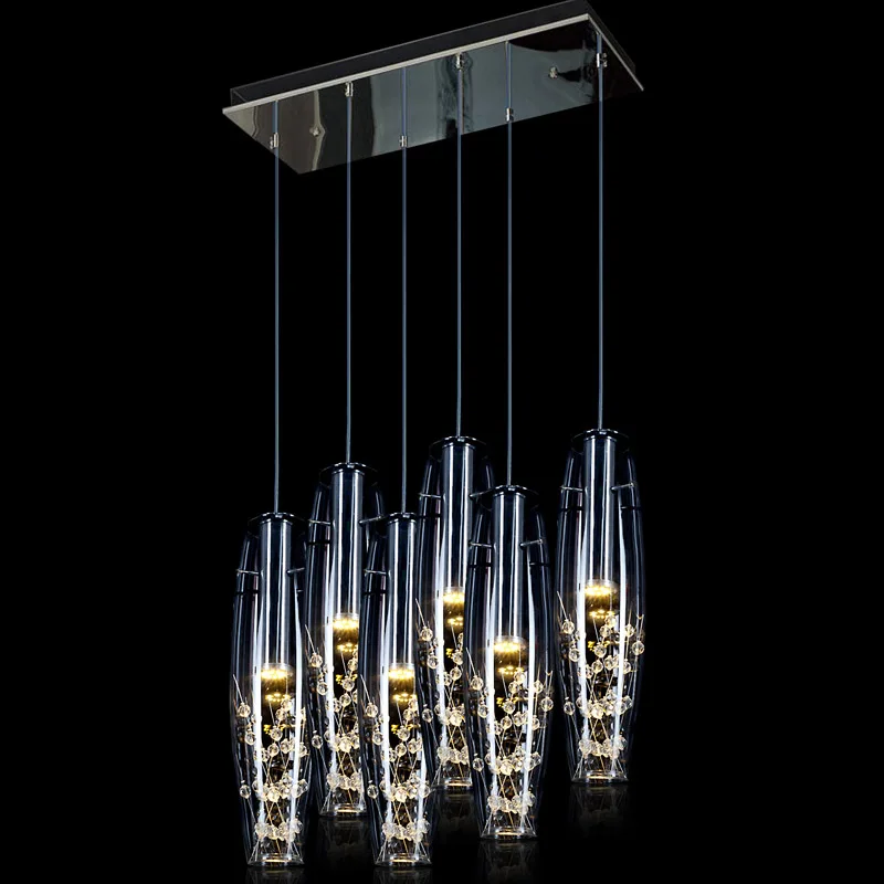 

Modern LED Dining Room Crystal Pendant light Glass Vase Bottles Crystal Beads Inside Bar Counter Restaurant Stair Pendant Lamps