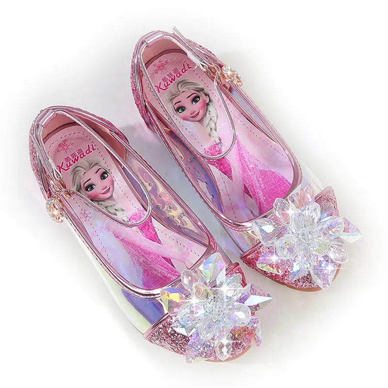 Детские танцевальные и вечерние туфли; else forzen; обувь для девочек; Красивая Высококачественная детская кожаная обувь для девочек; европейские размеры 26-36 - Цвет: pink