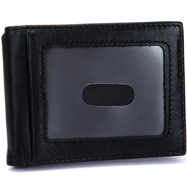 New Portable Design Genuine Cow Leather Men's Money Clips Wallet Black Coffee Quality Soft 2 Fold ID Credit Card Bit Money Clip - Цвет: Черный