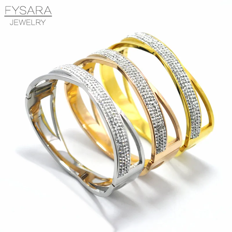 

FYSARA Charm Jewelry Full CZ Crystals Hollow X Cross Bracelet & Bangles For Women Punk Wide Cuff Bracelets Jewelry Wholesale