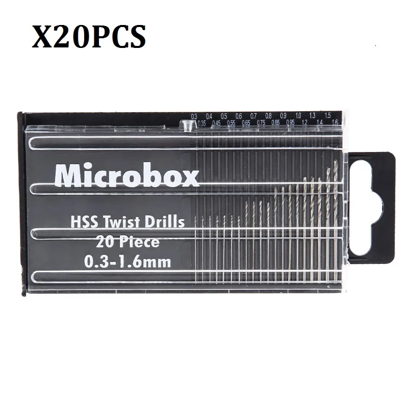 

20PCS/set 0.3mm-1.6mm Microbox HSS Twist Drill Bit Set High Speed Steel HSS Twist Craft ideal With Case for Repair Work Tool