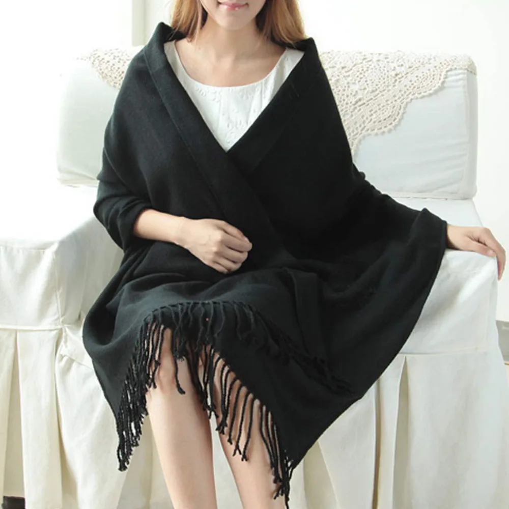 Black cashmere wrap cardigan for women dress