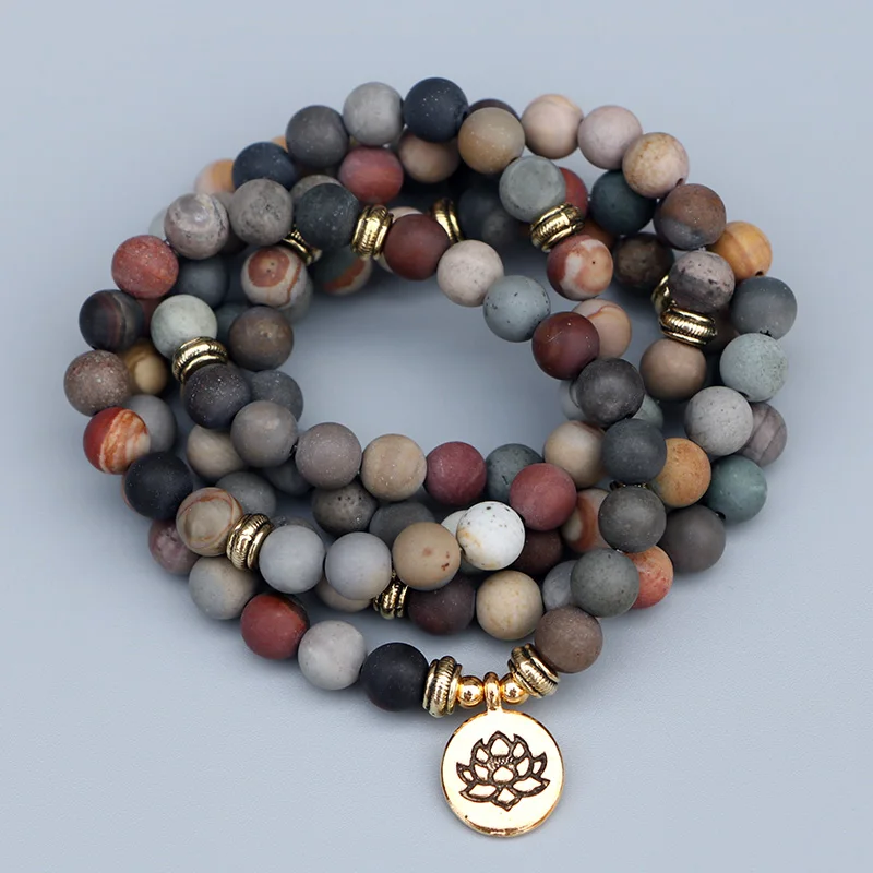Comprar EDOTHALIA 108 cuentas Mala Strand pulseras mujeres mate océano piedra 8MM Yoga joyería Lotus encanto pulsera dropshipping