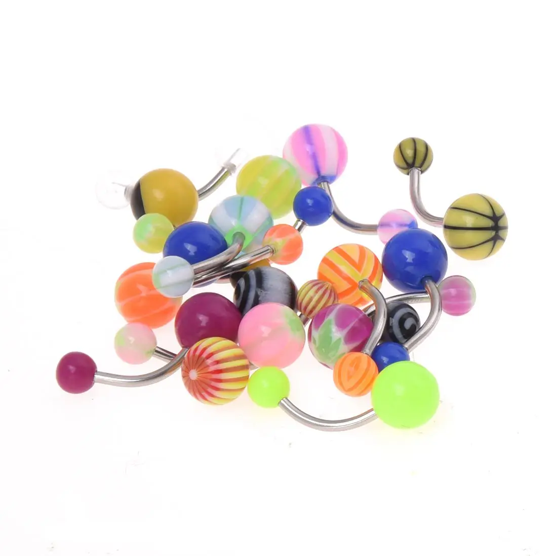 20pcs Colorful Stainless Steel Ball Barbell Curved Navel Belly Button