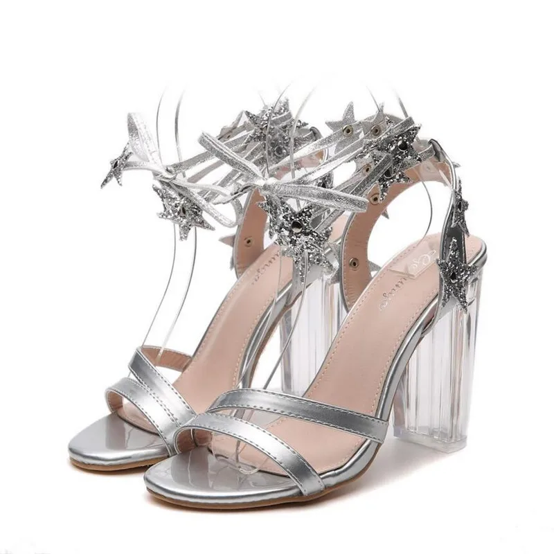 BAYUXSHUO 2019 New Fashion Banquet Lady Roman Style High Heel Sandals Star Sequins Bandage Crystal And Chunky Sandals BAYUXSHUO 2019 New Fashion Banquet Lady Roman Style High Heel Sandals Star Sequins Bandage Crystal And Chunky Sandals