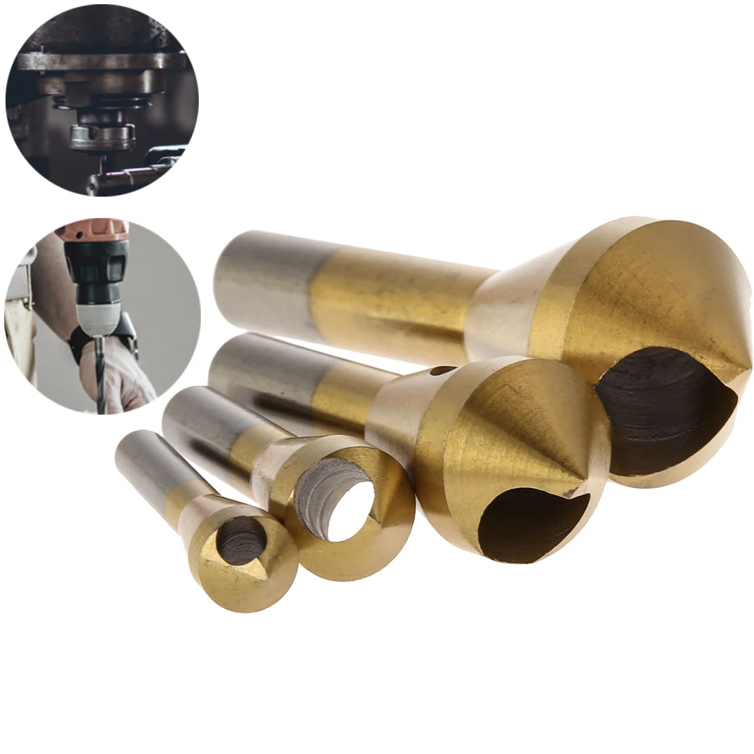 4pcs/set Titanium Coated Countersink Deburring Center Stepped  Expanding Chamfering Tools Metal Drill Bits2-5/5-10/10-15/15-20mm