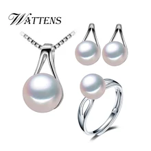 Жемчужные Ювелирные наборы 925 пробы серебряные висячие серьги кольцо натуральный жемчуг ожерелье для женщин Свадебные вечерние подарок на день рождения