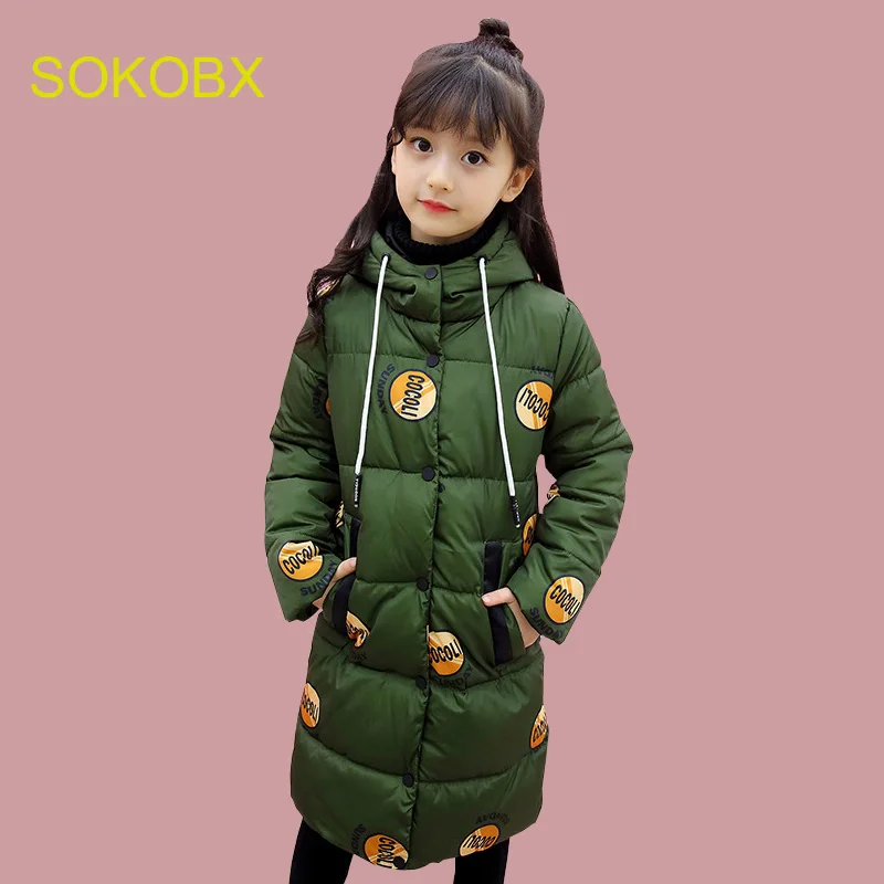 

SOKOBX New Arrival Girls Long Parka Warm Thick Fashion Padded Coats Big Girl Hooded Winter Jacket High Quality Children Clothing