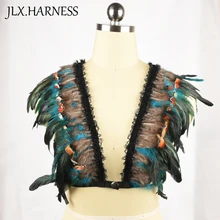 Портупея Для женщин жгут дикие сексуальные костюмы для сцены синий перья регулировки жгут сексуальное ажурный просвечивающий нательный комбинезон обвязка в стиле гот хараджуку ремень