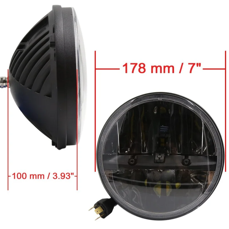  FADUIES 1 Pair 7 Inch Black Round LED Headlights with H4 High Low Beam For Jeep Wrangler JK TJ Humm - 32777551604