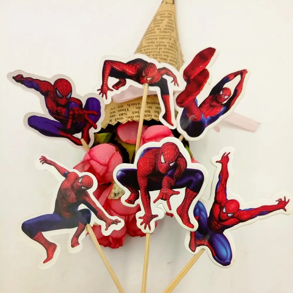 

24pcs/set Spiderman Cake Dessert Inserted Card Prod with Picture Cake Decoration Card Cupcake Pick Kid Birthday Party Decoration