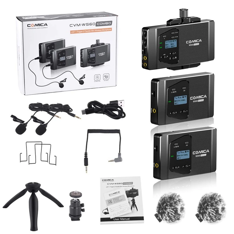 

Comica Cvm-Ws60 Mini Wireless Microphone System (Two Transmitters One Receiver) for Smartphones and Cameras, Uhf 12 Channels 6