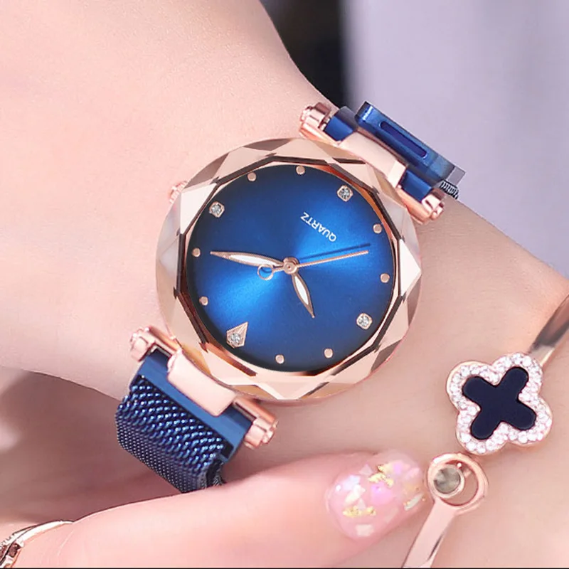 Women Watch 2019 Luxury Diamond Mesh Gold Magnetic Starry Sky Watch Relogio Feminino Ladies Wrist Watch for Clock Zegarek Damski