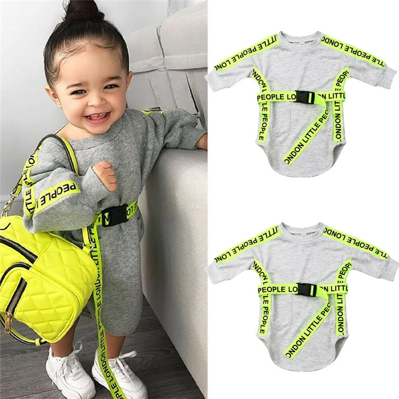 

2019 Autumn Winter Toddler Kid Baby Girl Dress Clothes Cotton Long Sleeve Reflective Sashes Dress Letter Print Pullover Dresses