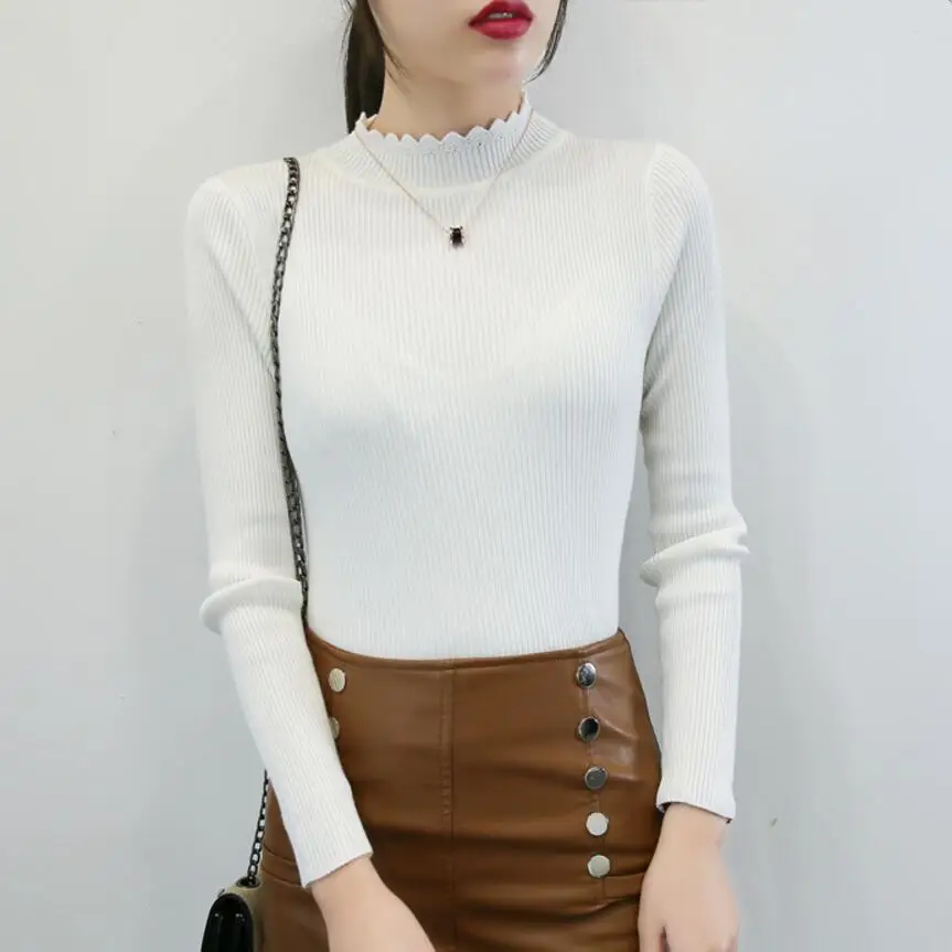 

2018 Autumn Winter Women Pullovers Sweater Knitted Elastic Casual Jumper Fashion Slim Turtleneck Female Sweaters SK213