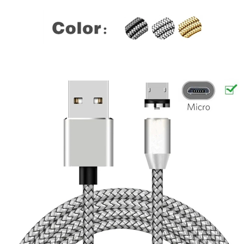 Магнитный кабель и светодиодный разъем для зарядного устройства Micro usb провод для samsung S4 S7 edge J4 J7 для lenovo K6 K8 Vibe A P1 Honor 7a 8a 7x 8x - Тип штекера: Only White 1M Cable