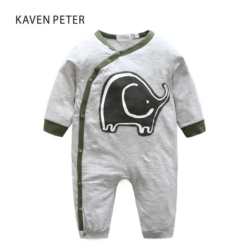 

2017 Autumn fashion Infant clothing baby boy romper newborn baby girls grey romper long sleeve cotton Elephant Romper jumpsuit