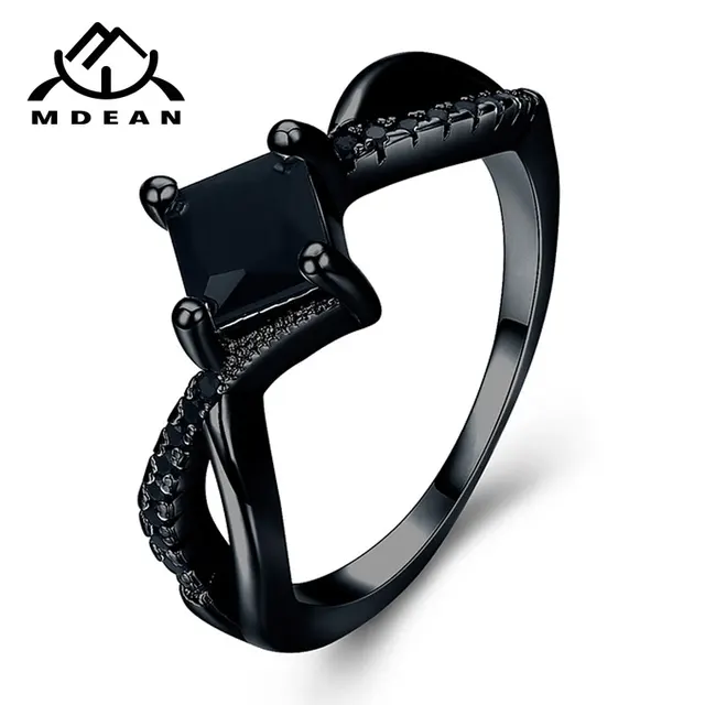 MDEAN Black Gold Color Rings for Women Engagement Wedding Black AAA Zircon Jewel MDEAN Black Gold Color Rings for Women Engagement Wedding Black AAA Zircon Jewel