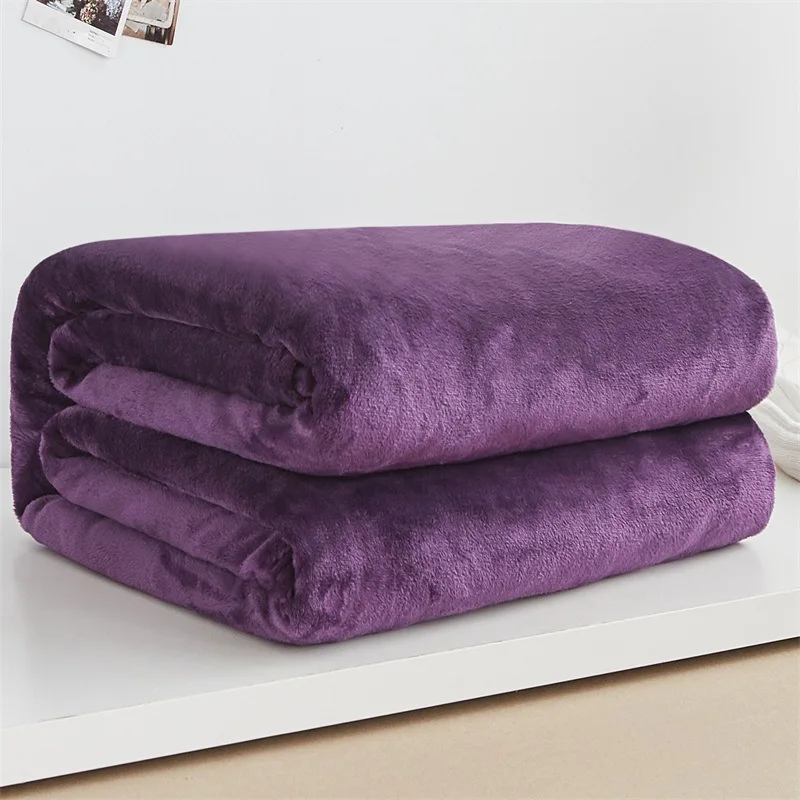 Одноцветное Коралловое Флисовое одеяло, постельные принадлежности, супер теплое мягкое фланелевое одеяло, s плед на диван/кровать/путешествия, лоскутное одноцветное покрывало - Цвет: Фиолетовый