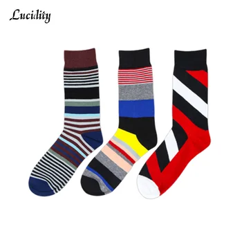 

3Pairs/lot =6pieces Men Socks Stripe Cotton Cartoon Geometric Novelty Funny Socks Male British Style Socks For Man