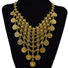 Цыганский богемный цветок этнический Серебряный Золотой турецкий Цыганский нагрудник монета ожерелье Бохо Коачелла пляжное колье ожерелье женские ювелирные изделия