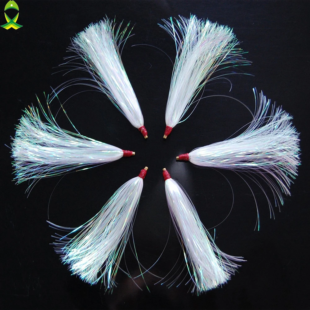 

JSM 12pcs/lot Fishing lure accessories Flash white bucktail Teaser for sea fishing leading bait Skirts fish attractor tackle
