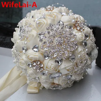 Best Selling Ivory Cream Brooch Bouquet Wedding Bouquet de mariage Polyester Wedding Bouquets Pearl Flowers buque de noiva PL001