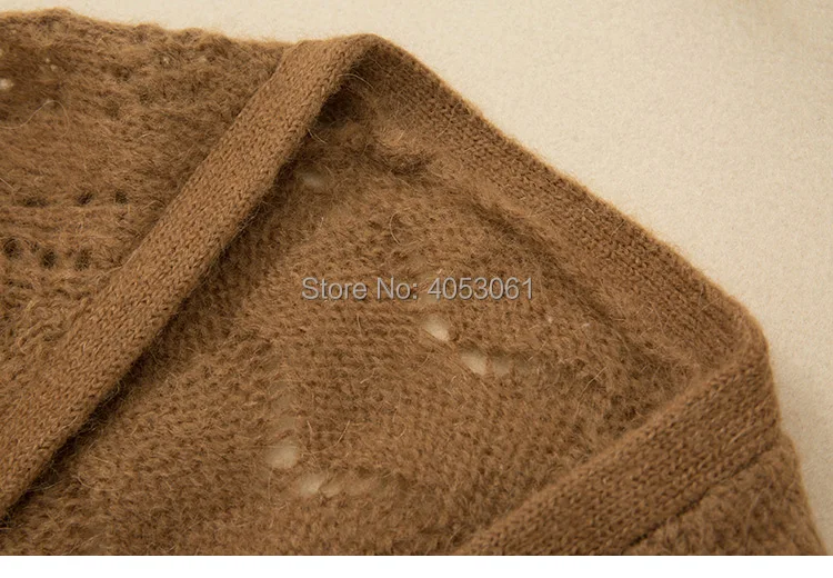 Latest Mohair& Wool Blend Jumper V Neck Hollow Out Button Front Knit Sweater- Female Camel Color Knitting Cardigan Top