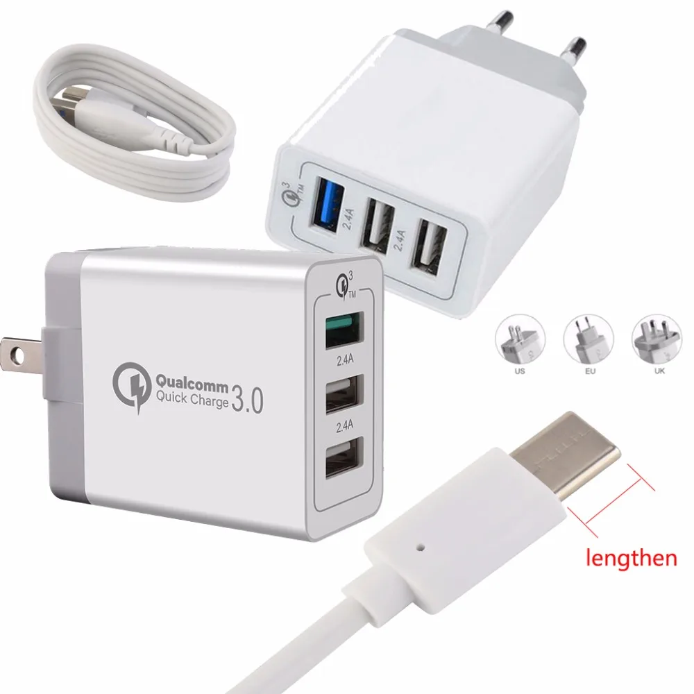

Original 3 Ports Fast Quick Charger QC 3.0 30W New Travel Charger + USB Cable Line For Blackview P10000 BV7000 BV8000 BV9000 Pro
