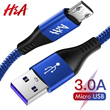 H& A 3A Micro USB кабель 1 м 2 м Быстрая зарядка нейлон USB синхронизация данных мобильный телефон Android адаптер зарядное устройство кабель для samsung