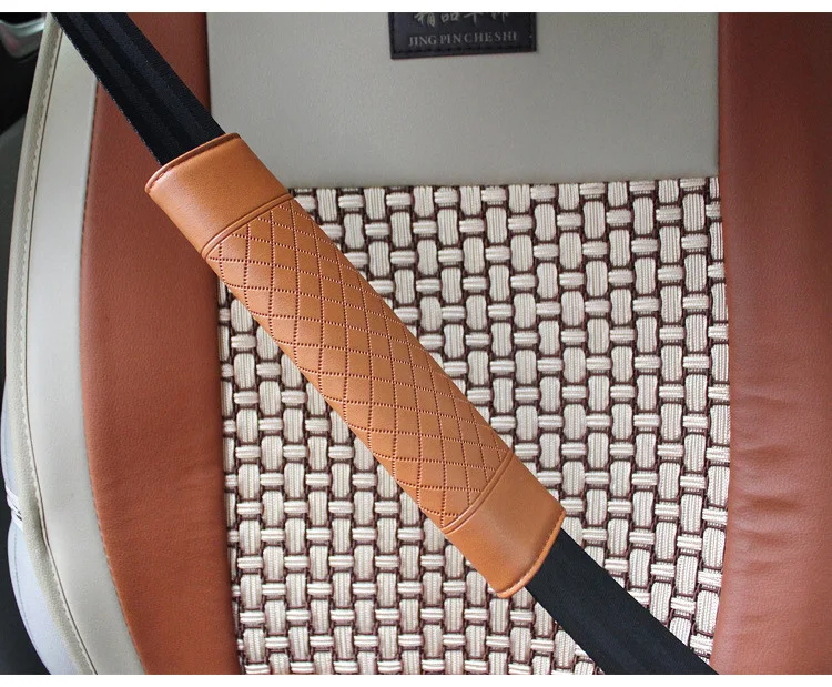 Car Brown Soft Leather Shoulder Pads Seat Belt Cover 2PCS SET in Seat