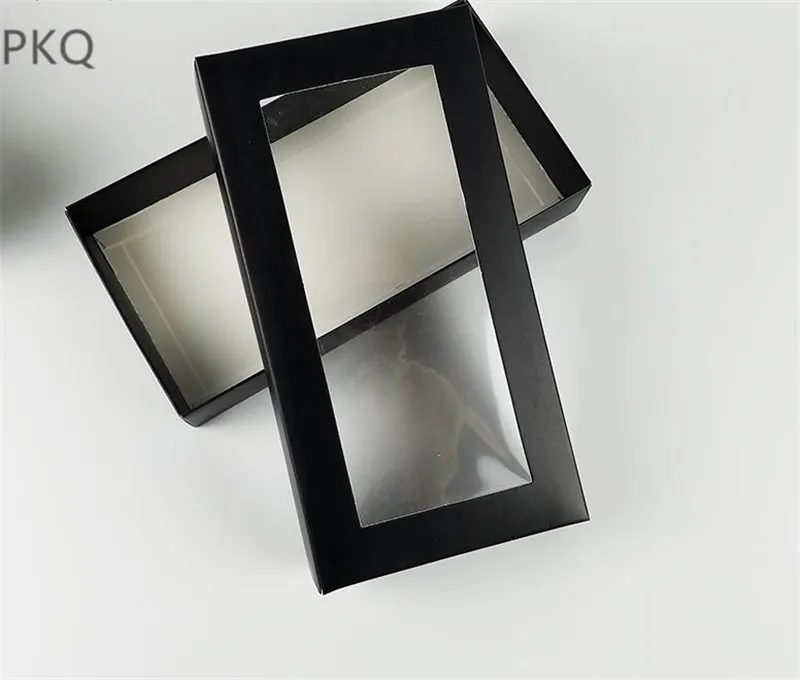 

10pcs Folding Kraft Paper Box with Transparent PVC Window white Gift Box black Packaging Box window Present Box Cajas de Carton