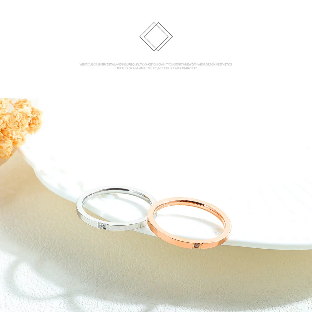 Lokaer, нержавеющая сталь, 2 мм, белый кубический цирконий, камень, кольца, ювелирные изделия для женщин, девушек, трендовые офисные, розовое золото, кольца на палец, OGJ660
