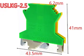 

2pcs High Quality USLKG-2.5 Ground terminal DIN Rail Universal Terminal Blocks Screw Type USLKG-2.5 Phoenix Type