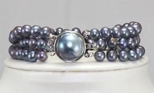 

FREE SHIPPING HOT sell new Style >>>> New Design 3 rows Two Colors Noble 8mm Goden Shell Pearl Clap Bracelet yufrt