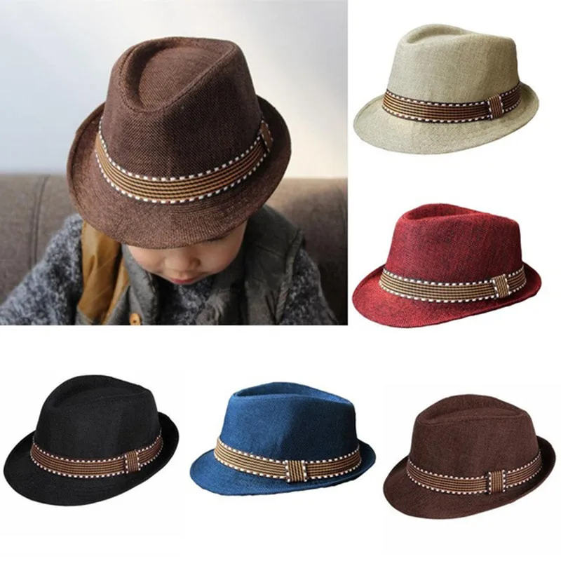 Новинка, модная стимпанк, Детская унисекс шляпа Федора для мальчиков и девочек, контрастная отделка, крутая джазовая шляпа, мягкая фетровая шляпа