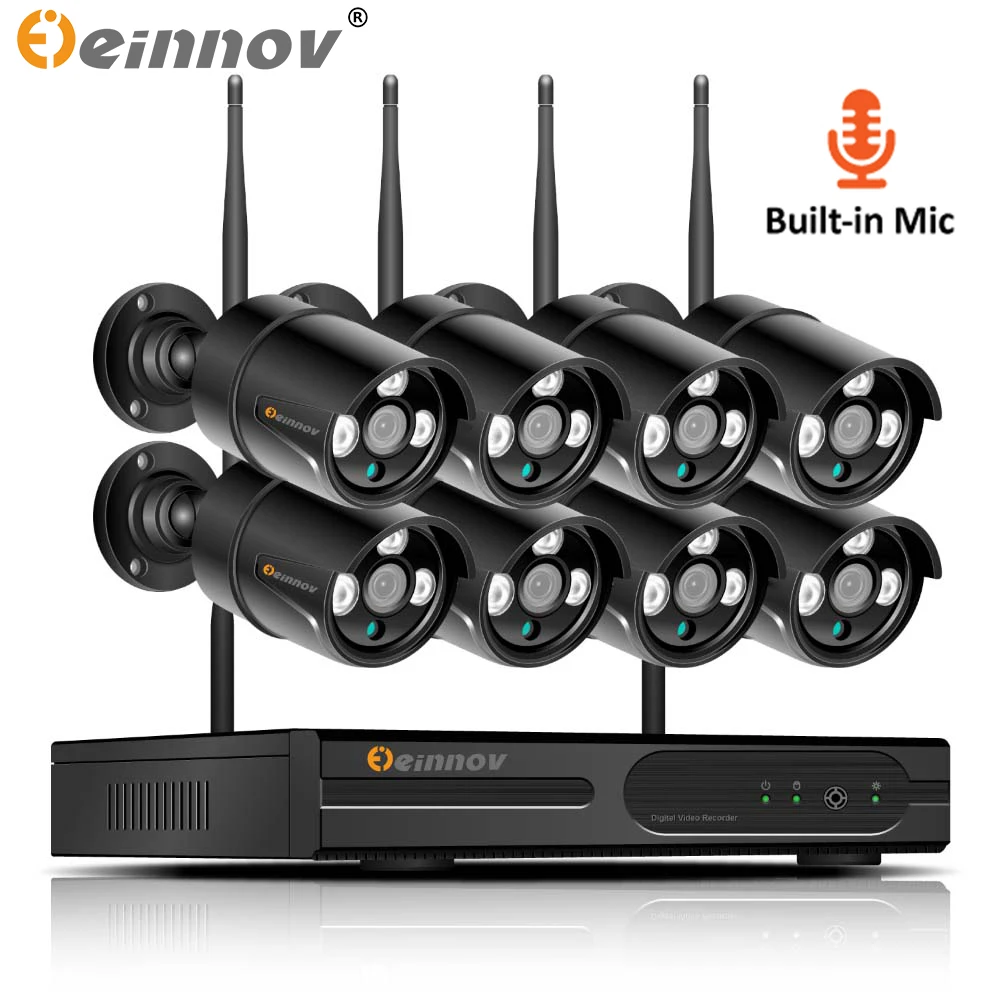 

Einnov Audio System 8CH 1080P 2MP H.265 IP Camera Home Wireless Security Camera Video Surveillance Camera CCTV Kit NVR Wifi HD