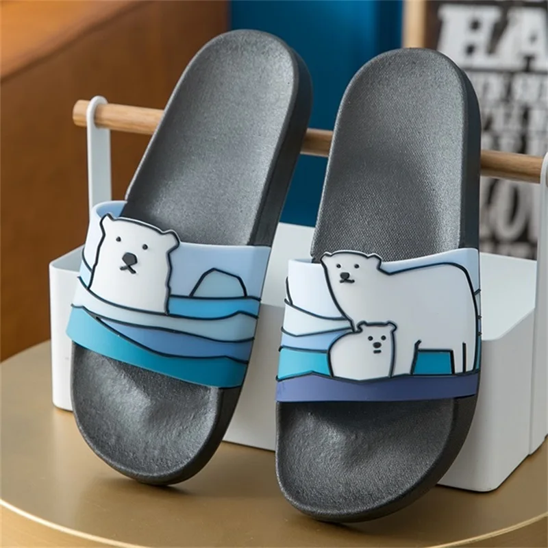 

BIG SIZE Women Slippers Summer Outdoor Fashion Shoes Flat Slide Cute Cartoon Couple Beach Slipper With Soft Sole Bear T085