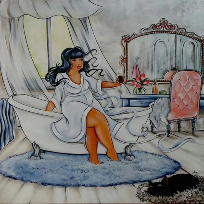 

5D Diy Diamond Painting Cross Show Rhinestone Painting Diamond Embroidery Home Decoration Gift Art,fat Woman Bath Dressing Table